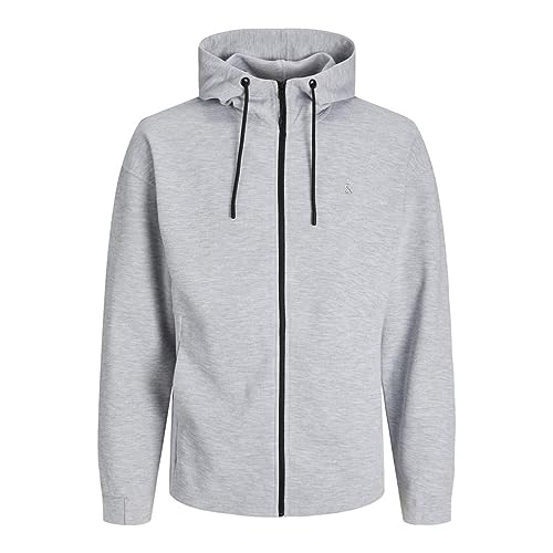 Bestseller A/S Męska kurtka JJEJAX Sweat Zip Hood NOOS z kapturem, jasnoszary melanż, L, jasnoszary melanżowy