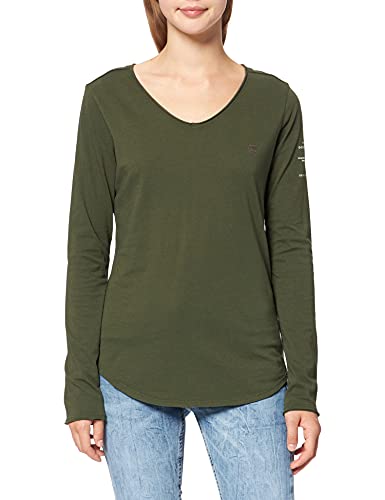 G-STAR RAW Damska koszulka z długim rękawem i dekoltem w serek, zielony (Dk Bronze Green C506-6059), XS