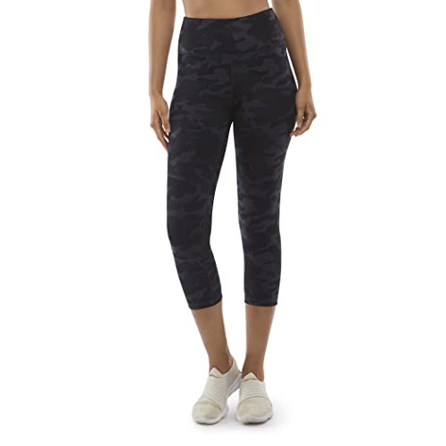 Danskin Legginsy damskie z nadrukiem 'All Over, Czarny nadruk kamuflażu, S