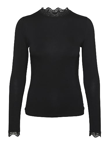 VERO MODA Bluzka damska VMROSA LS Highneck Top JRS NOOS, czarny, XS
