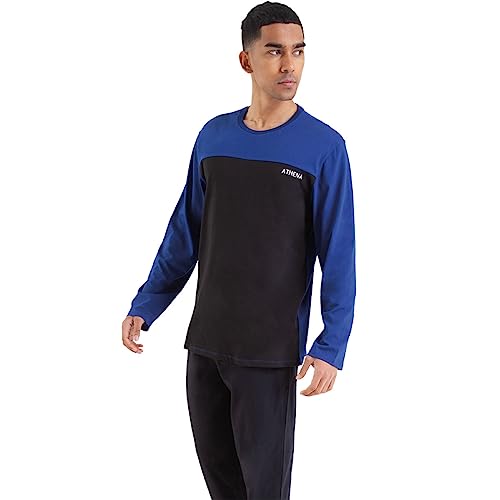 ATHENA Zestaw Pijama Mężczyźni, Niebieski Chronos/Pończochy Czarne, L