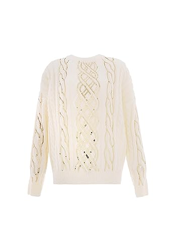 faina Damski sweter z dzianiny z cekinowym łańcuszkiem i wzorem warkoczowym, wełniany biały, rozmiar XL/XXL, biały (wollweiss), XL