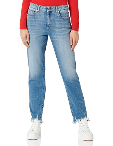 Love Moschino Damskie spodnie Blue Denim Personalised with Embroidered Hand Casual Pants, jasnoniebieski (light blue denim), 32