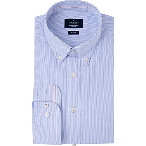 Hackett London Męska koszula w paski Ox Eng, Biały/niebieski, M