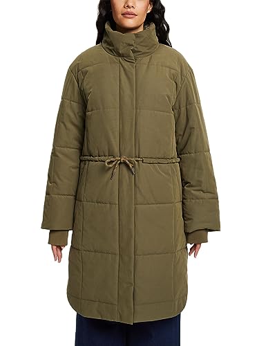 ESPRIT Z recyklingu: pikowany płaszcz z podszewką polarową, zielony khaki, XL