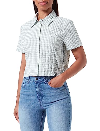 Koton Damska koszulka Check Short Sleeve Button Detail Crop Shirt, Green Check (02p), 36