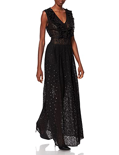 Love Moschino Damska bluzka z długim rękawem z bawełny/Lurex Lace Ruffled dekolt w serek i luźnymi plisami. Sukienka na co dzień, Nero/Cuor.lurex, 38 PL