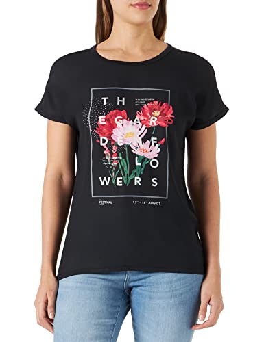 ONLY Women's ONLGINJA REG S/S Flower TOP Box JRS T-Shirt, czarny/nadruk: ogród, XS
