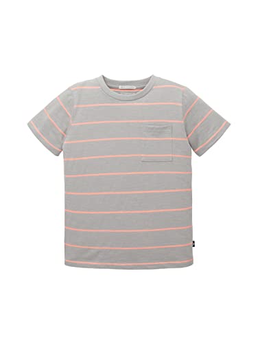TOM TAILOR Chłopięcy T-shirt dziecięcy z paskami i kieszenią na piersi, 31761 - neonowy różowy szary pasek, 104
