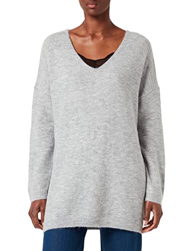 TOM TAILOR Denim Damski Sweter z dekoltem w serek 1030819, 10367 - Light Silver Grey Melange, S