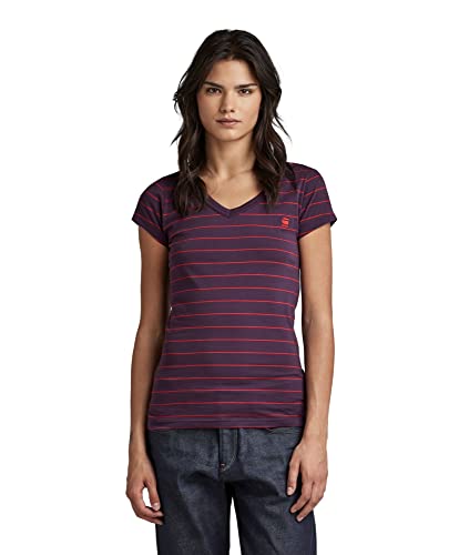 G-STAR RAW Women's Eyben Slim V-Neck Top T-Shirt, wielokolorowy (Carbonne Purple/Acid red Stripe C483-D843), XS, Wielokolorowy (Carbonne Purple/Acid Red Stripe C483-d843), XS