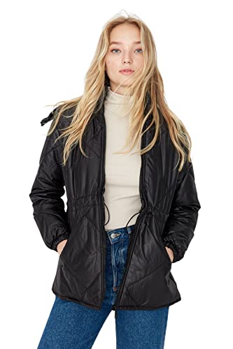 Trendyol Damska bluza z kapturem, zwykła, kurtka zimowa, czarna, XS, Czarny