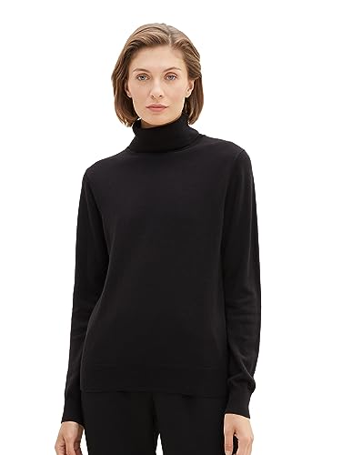 TOM TAILOR Damski sweter Basic z golfem, 14482-Deep Black, XS