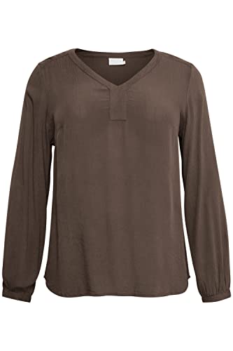 Kaffe Curve Plus Size Damska bluzka z długim rękawem V-Neck Regular Fit Rounded Hem Damska, Java, 42 Grande taille