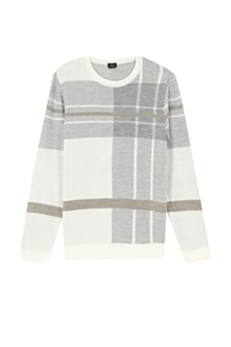 DeFacto Męski sweter z dzianiny z długim rękawem okrągły dekolt - slim fit sweter dla mężczyzn topy (Off White, XL), Off White, XL