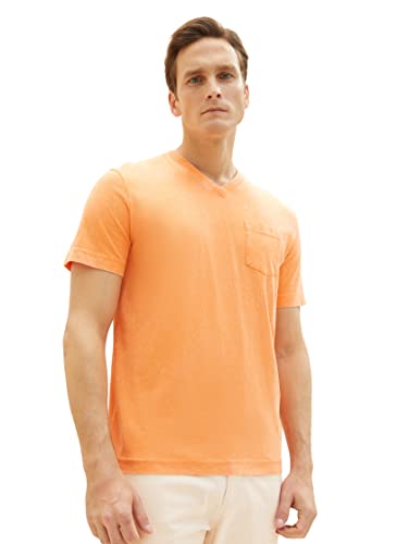 TOM TAILOR Męski T-shirt w stylu spranym z dekoltem w serek, 22195 - Fruity Melon Orange, 3XL