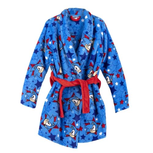 Sonic Batin Children's Color Blue & Red - Wielkosc 8 lat - Długi szlafrok wykonany w 100% z poliestru Coral Fleece - Zawiera pasek do wiązania - Oryginalny produkt zaprojektowany w Polsce, niebieski,