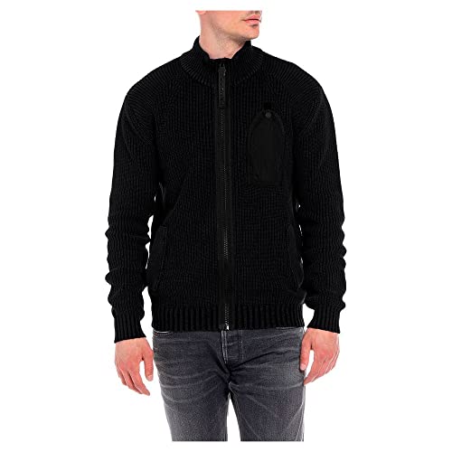 Replay Męska kurtka z dzianiny z zamkiem błyskawicznym, 098 BLACK, XXL