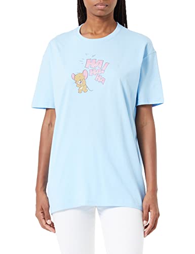 ERT GROUP Oryginalna i oficjalnie licencjonowana przez Tom and Jerry jasnoniebieska koszulka damska oversize, wzór Tom and Jerry 022, nadruk dwustronny, rozmiar S