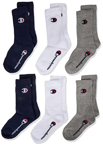 Champion Unisex – dla dzieci i młodzieży Core Junior 6pp Crew stopki, granatowy/biały/przezroczysty, szary melanż, 27-30