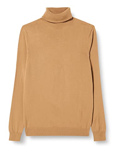 DeFacto Męski sweter z dzianiny z długim rękawem okrągły dekolt - slim fit sweter dla mężczyzn topy (Camel Melange, S), Camel Melange, S