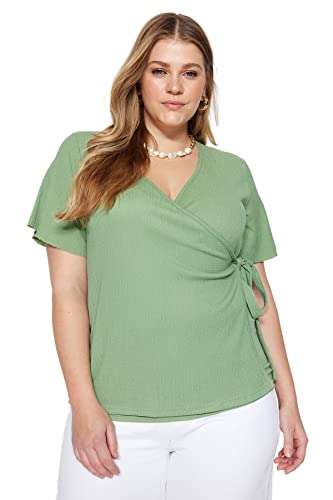 Trendyol Damska dopasowana bluzka z dzianiny Cache-Coeur Plus Size, ciemna mięta, 5XL, Ciemna mięta, 5XL (Duże Rozmiary)