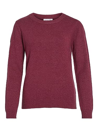 Vila Damski sweter z dzianiny, okrągły dekolt, Beet Red, M