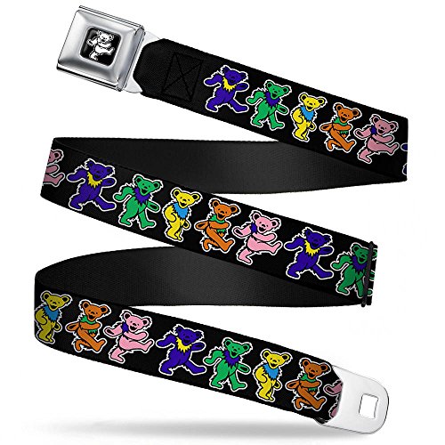 Buckle-Down Unisex dla dorosłych Grateful Dead Bear Seatbelt Belt-Dancing Bears Black/Multi Color Webbing pasek, wielokolorowy, szerokość 4,5 cm, długość 61 cm