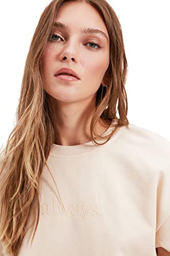 Trendyol Bluza damska, beżowa, haftowana i crop, XS