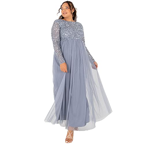 Maya Deluxe Damska taupe Blush krótki rękaw w paski druhna sukienka maxi formalna, zakurzony niebieski, 6