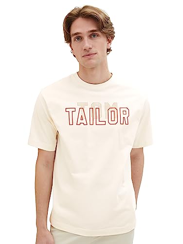 T-shirt męski TOM TAILOR o wygodnym kroju z nadrukowanym logo, 18592-vintage beż, XL