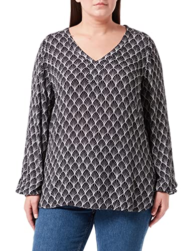 KAFFE Damska bluzka V-Neck z długim rękawem, czarna/chalk Fan Print, 44