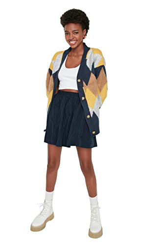 Trendyol Damski młody regularny standardowy kardigan z dekoltem w serek, granatowy, L