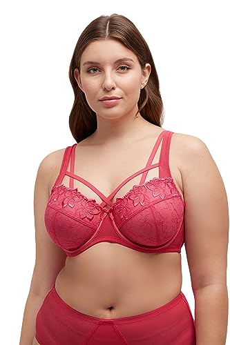 Ulla Popken Damski biustonosz z przewodem, haftowany, paski biustonosz, różowy sorbet 90F, Sorbet Pink, 90F