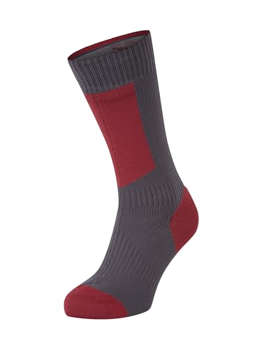 SEALSKINZ Unisex wodoodporna zimna pogoda średniej długości skarpety z Hydrostop - szary/czerwony/biały, duży