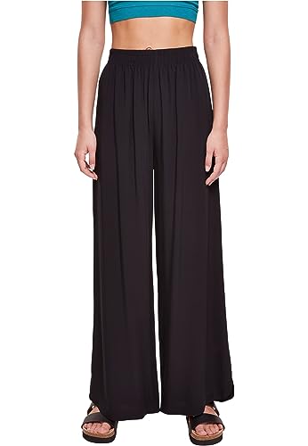Urban Classics Damskie spodnie z wiskozy, szerokie nogawki, czarne, Basics, Casual Wear, Streetwear, czarny, S