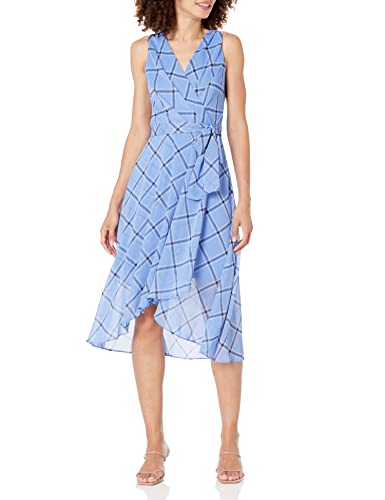 Tommy Hilfiger Damska sukienka midi Bias Waterford w kratę Surplice, francuski niebieski, wielokolorowy, 14