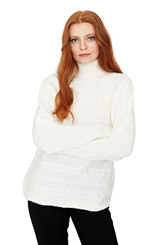 Trendyol Damska bluza z golfem zwykły regularny sweter, Ecru, L