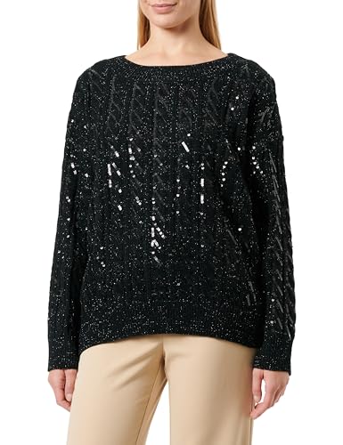 faina Damski sweter z skręconej dzianiny cekinowej z okrągłym dekoltem CZARNY rozmiar XL/XXL, czarny, XL