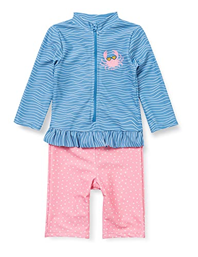 Playshoes Dziewczęcy kostium kąpielowy z długim rękawem, jednoczęściowy, niebieski/różowy, 98/104 cm