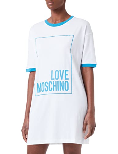 Love Moschino Damskie logo Box Print and Color Contrast Ribs. Sukienka, Bia?y niebieski, 38