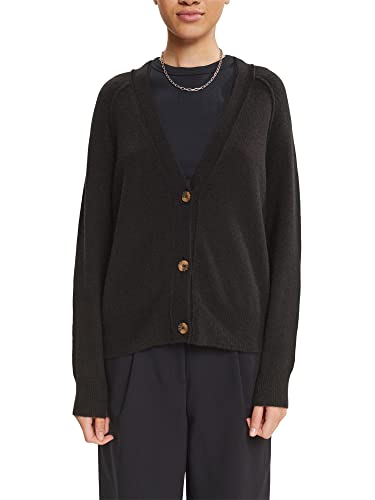ESPRIT Z wełną: kardigan z dekoltem w serek, czarny, XL