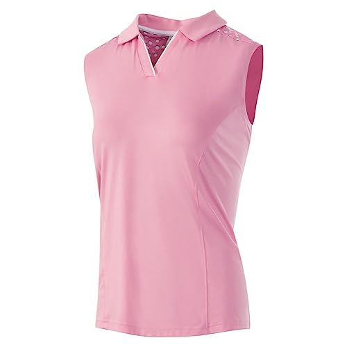 Island Green Golf damskie oddychające szybkoschnące odprowadzające wilgoć koszulki polo, różowe/białe, L, 2230 - różowy/biały, L