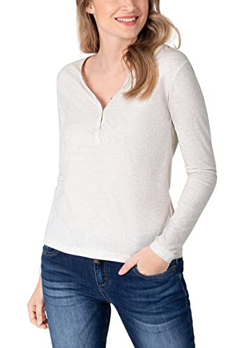 Timezone Damska koszula z długim rękawem Henley, Off White Melange, XL