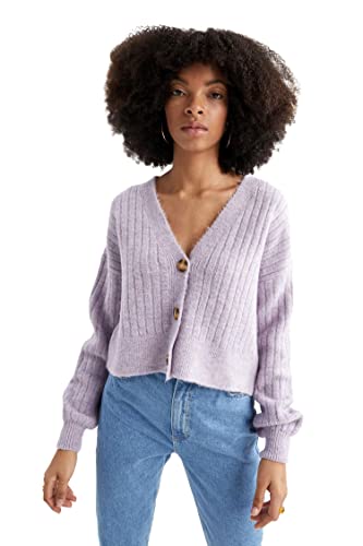 DeFacto Kardigan normalny krój dla kobiet kardigan na topy damski (fioletowy, L), fioletowy, L