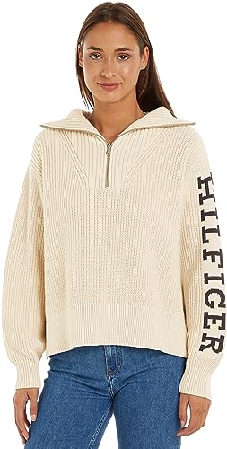 Tommy Hilfiger Damski sweter z zamkiem 1/2, klasyczny beżowy, M, Klasyczny beżowy, M