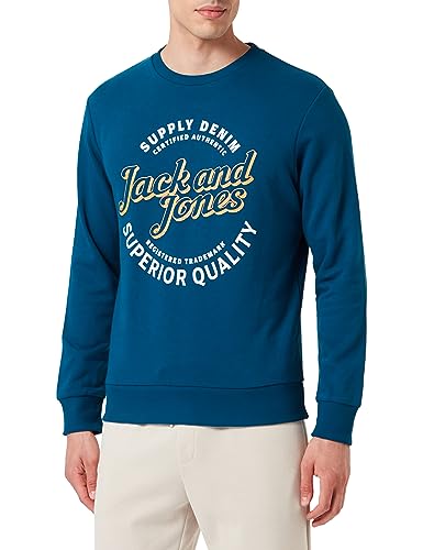 JACK & JONES Sweter męski Jjmikk Sweat Crew Neck, Sailor Blue/Print:big, L