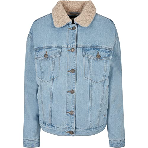 Urban Classics Ladies Oversized Sherpa Denim Jacket, modna damska kurtka dżinsowa oversize, dostępna w wielu kolorach, rozmiarach XS-5XL, clearblue bleached, S