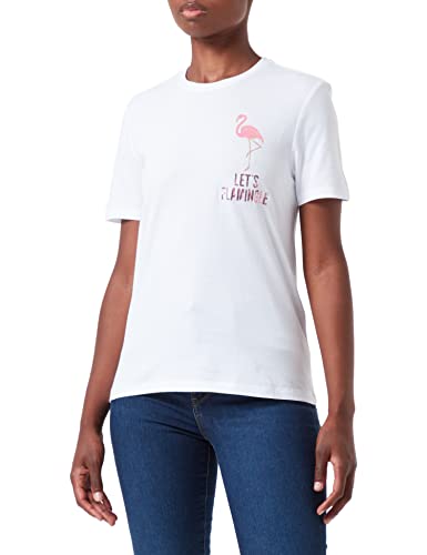 ONLY Women's ONLKITA REG S/S Flamingle TOP Box JRS T-Shirt, Bright White/Print:Flamingo Chest, L