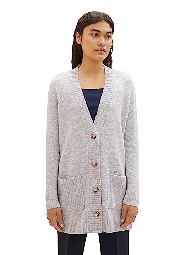 TOM TAILOR Denim Damski kardigan z dzianiny, 32510 - Basic Light Grey Melange, M